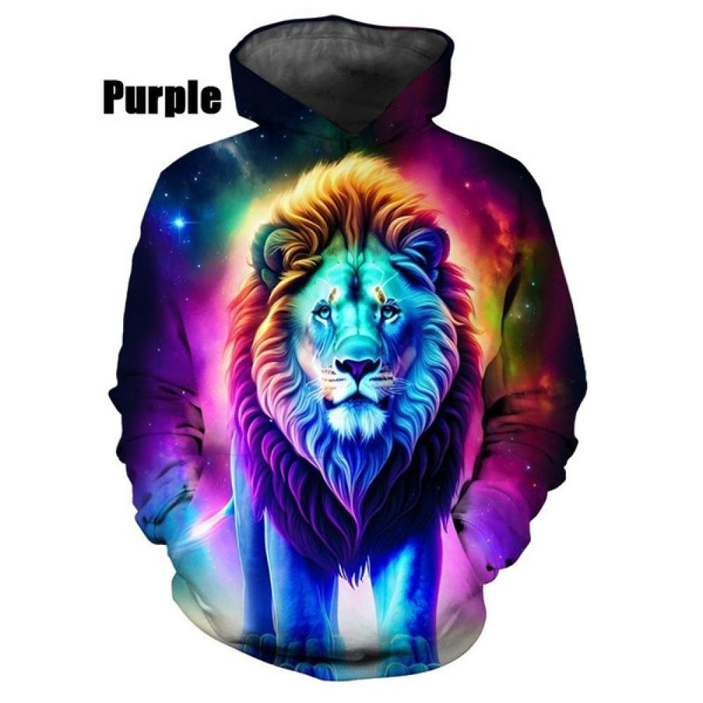 Felpa con cappuccio 3d alla moda con motivo leone, felpe casual a manica lunga, pullover streetwear Harajuku