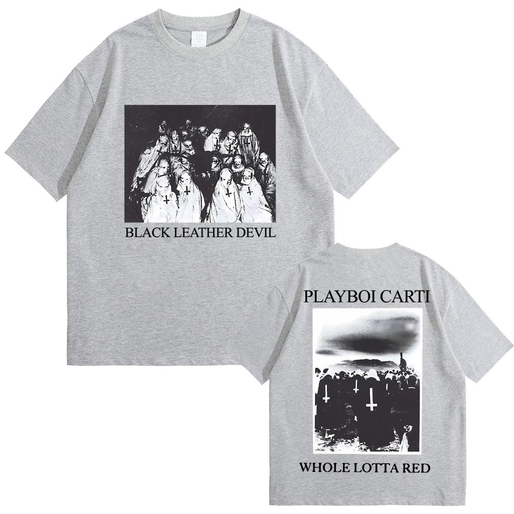 Rapper Playboi Carti Black Leather Devil Whole Lotta Red Graphic T Shirt Men Vintage Oversized Tshirt Cool Hip Hop Opium T-shirt