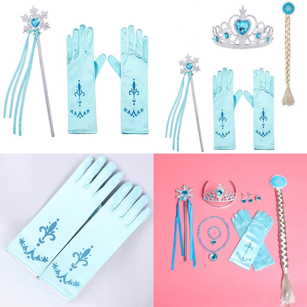 Dětská Frozen Elsa Princezna Plastová Korunka Kouzelná Hůlka Náhrdelník Náušnice Mašlička Rukavice Sada