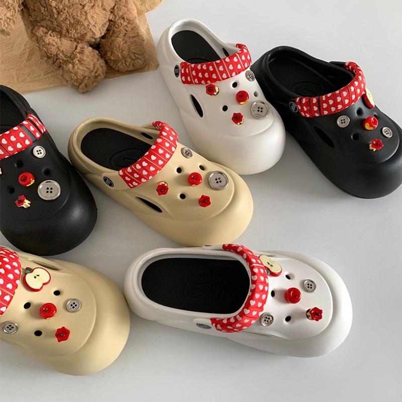 Fashion Women Fashion Clogs Indoor Street Slippers Cute DIY Apple Summer Autumn Platform Shoes Soft EVA Female Daily Walking Sandals