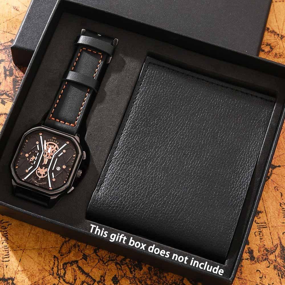 2-Piece Set Pu Leather Strap Wallet Watch Set Men S Watch Quartz Watch Men S