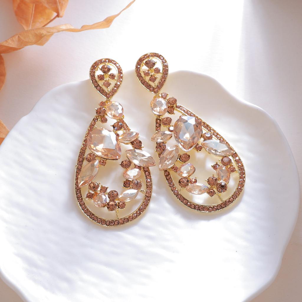 Geometric Alloy Drop Earrings With Gold Ear Pins For Ladies Party And Wedding Accessories