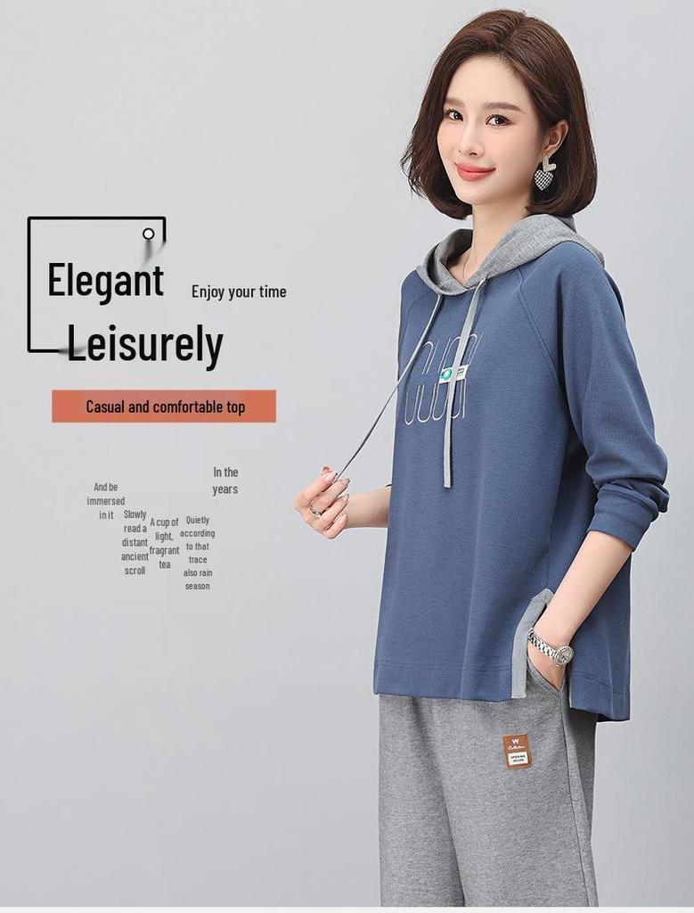 Mom's Casual Hooded Pullover for Women - Loose Fit, Spring/Fall 2024 Trend