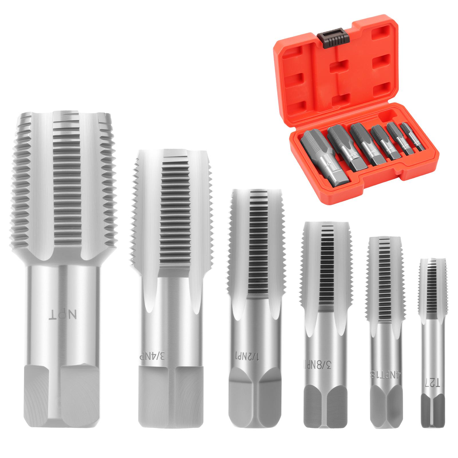 

6Pcs NPT Pipe Tap Set 1/8 1/4 3/8 1/2 3/4 1 High Carbon Steel Threading Plumbing NPT Tap for pipe connector thread repair серебряный