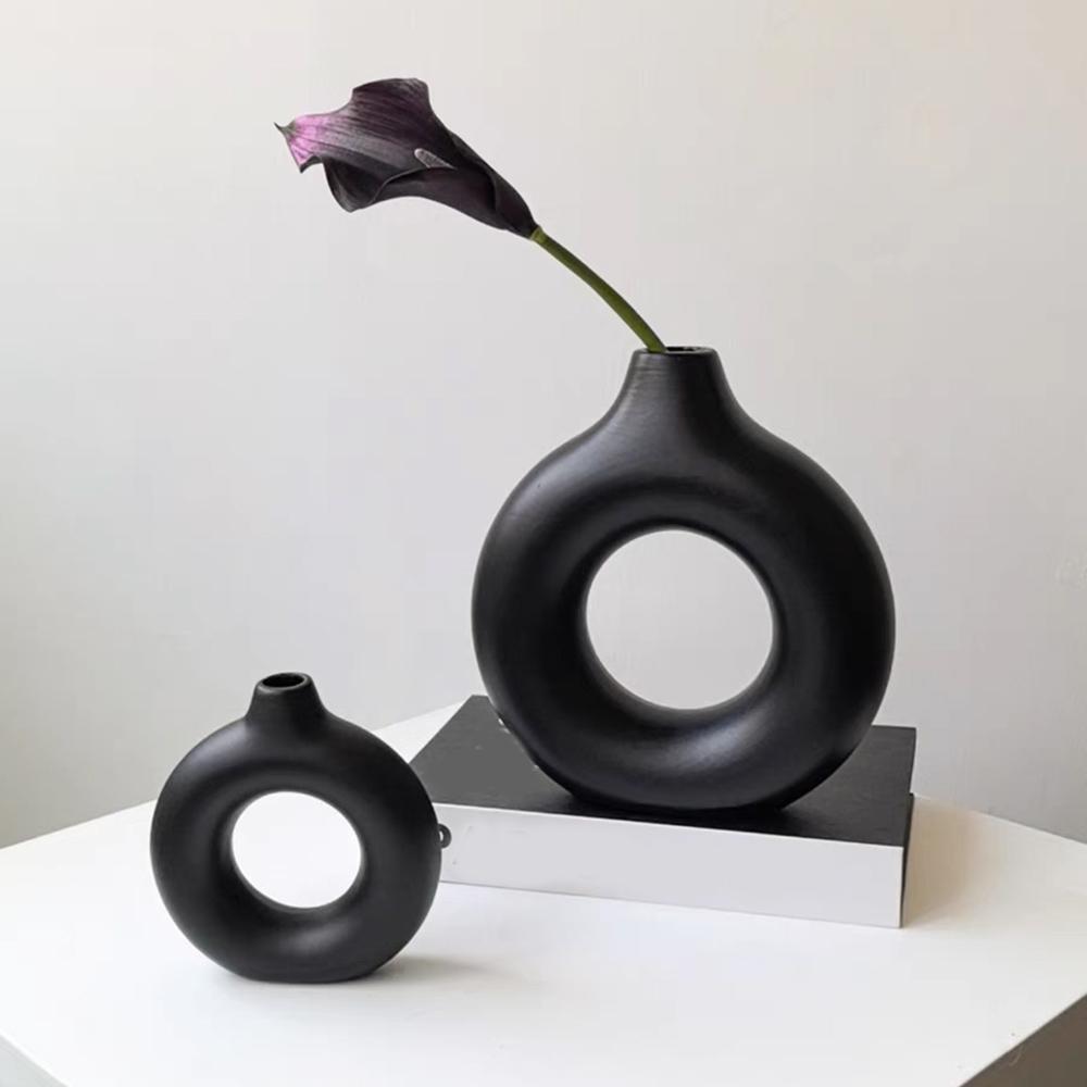 Hot Sale Donut Shape Flower Vase Oval Wedding Decoration Home Living Room 1Pcs Plastic Flower Vase White Flat Minimalist