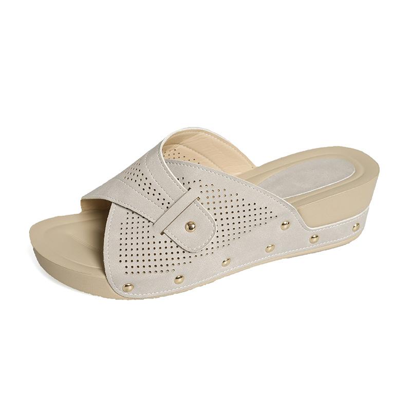 Большой размер полые прохладные тапочки летние 22 новые большой размер толстая подошва открытый носок повседневные пляжные тапочки 36