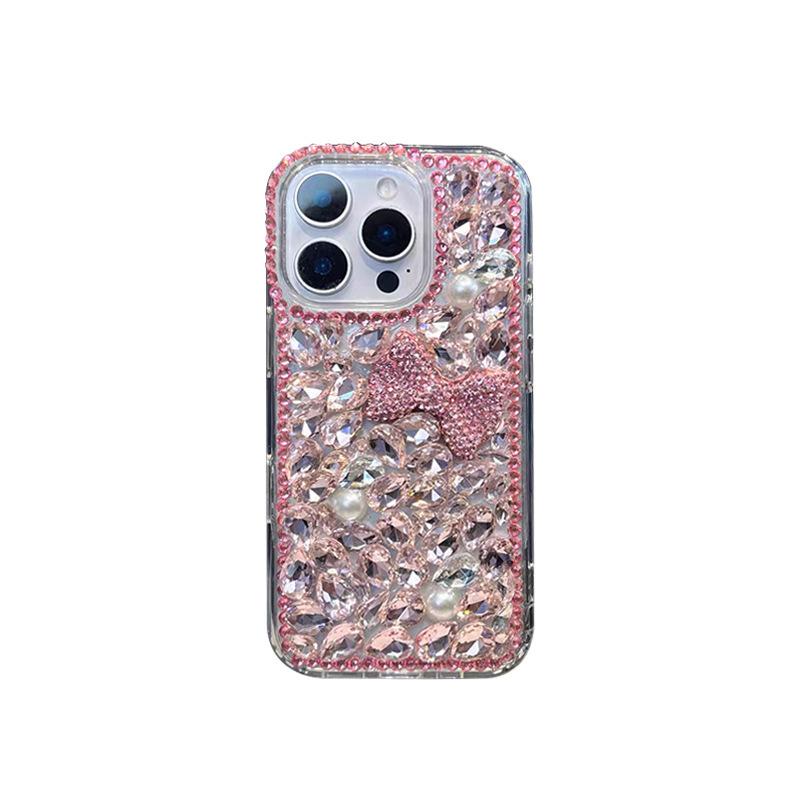 Applicable Iphone17Pro Rhinestone Luxury Apple 16 Full Diamond Bow 15Plus Creative Personality Protective Case