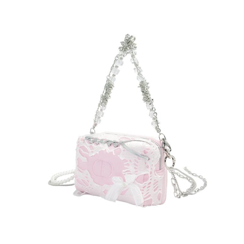 Dior Borsa [Borsa Cosmetica Personalizzata] Rosa Decostruzione Y2K Punto Singolo Tessuto Creativo Scatola Regalo Ragazza Dolce Stellina Scintillante Catena a Stella Stile Millennial