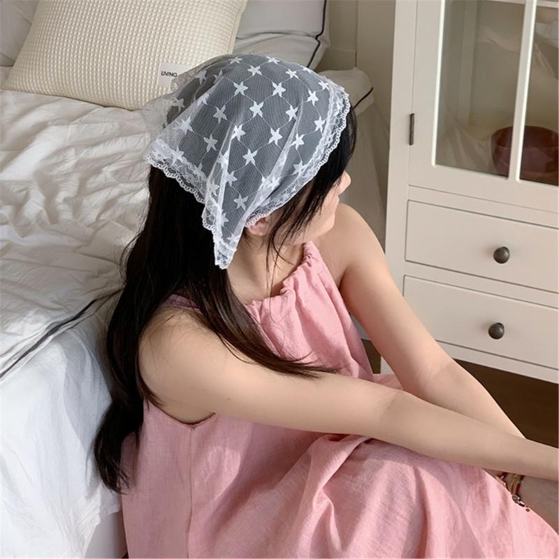 Lace Flower Triangular Hair Bandanas Breathable Head Scarf Spring Vacation Headwrap for Women and Girl Everyday Wear