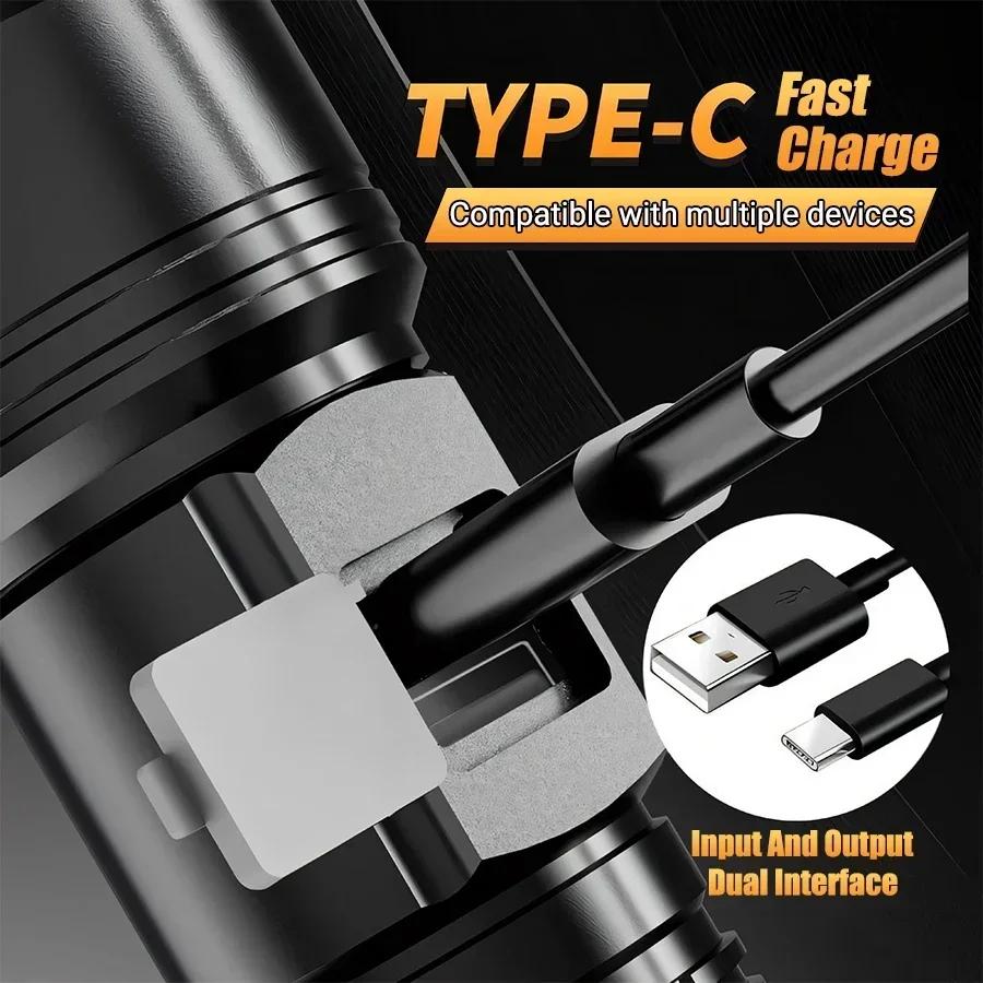 High Strong Power Led FlashlightsTactical Torch with Display Light USB Charging Outdoor Camping Fishing Emergency Zoom Lantern