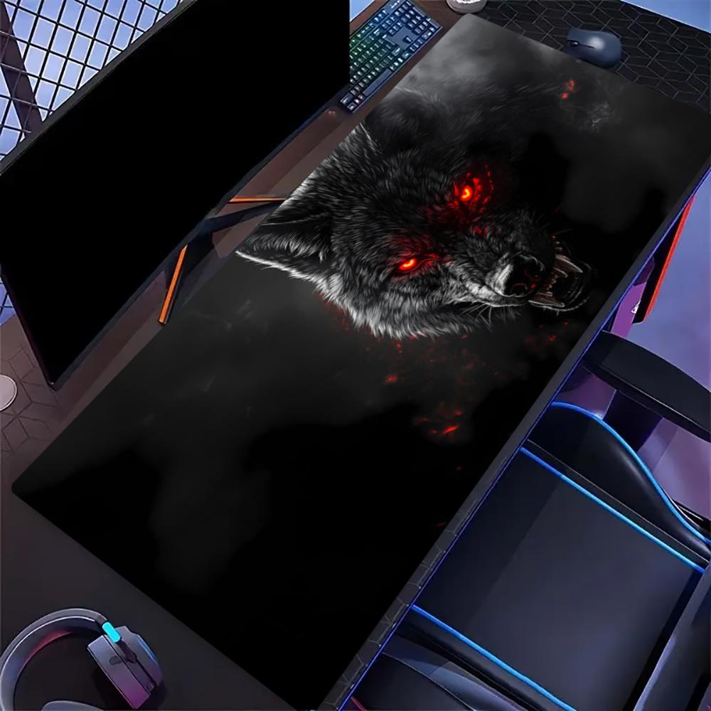 Dark Fantasy Lightning Wolf Print Gaming Mouse Pad Large Desk Mat AntiSlip Rubber Base Stitched Edge Keyboard Mat For Gamers