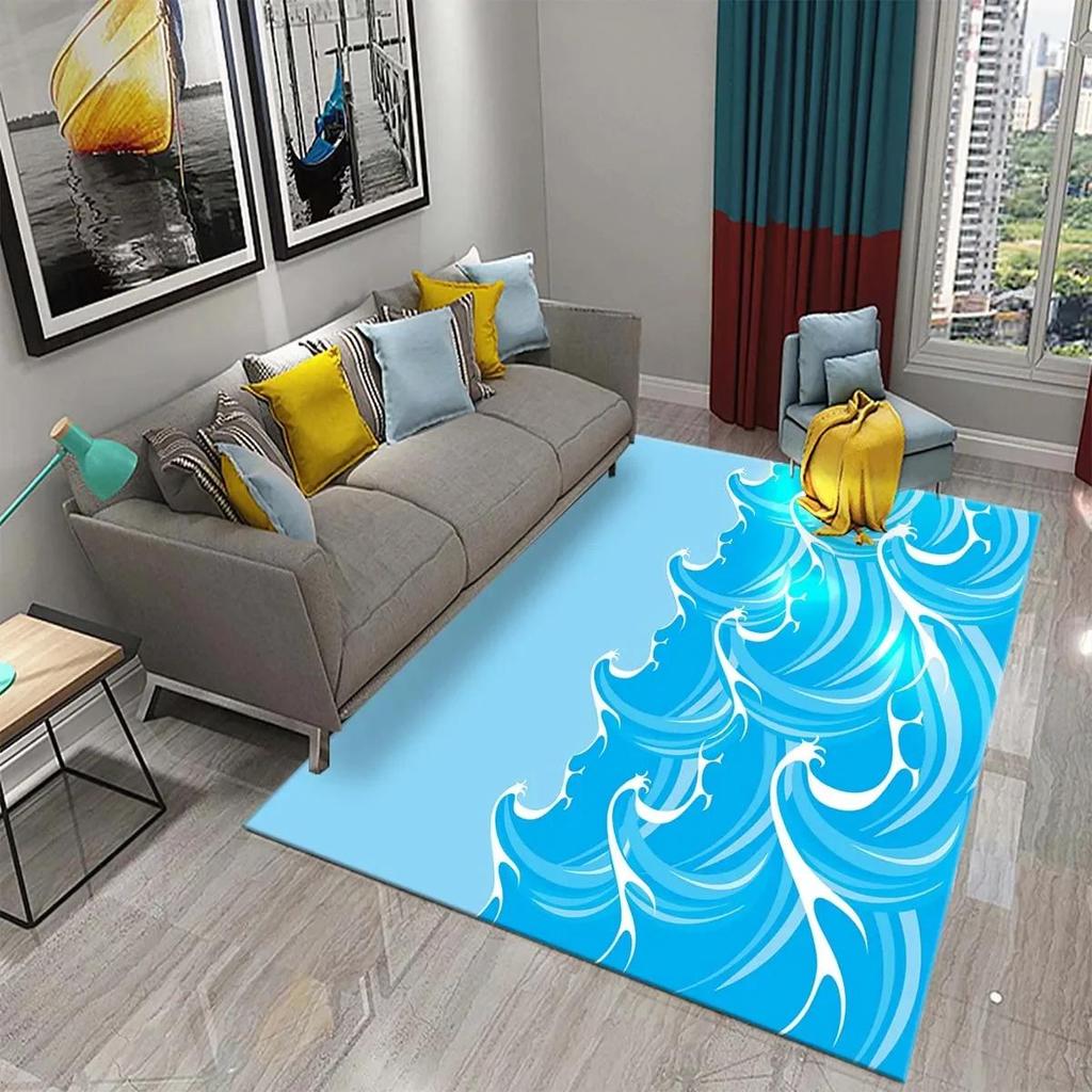 Japanese-style Sea Wave Carpet Floor Mat Entrance Doormat Home for Living Room Bathroom Bedroom Soft Non-slip Absorbent Area Rug
