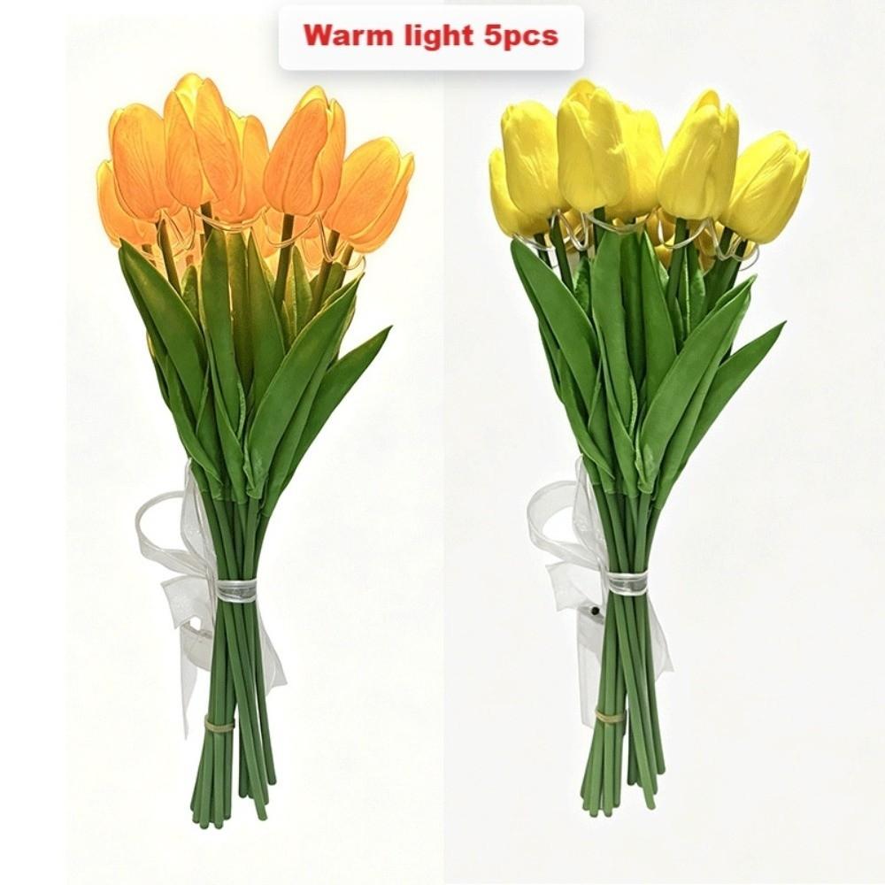 5pcs/15pcs Warm Light LED Artificial Flowers Real Touch Tulip Lamp Tulip Night Light Photo Prop