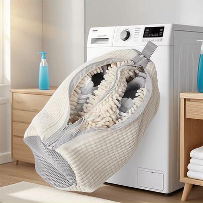 Reusable Durable Machine Washable Laundry Bag with Zipper Closure Fluffy Fiber 360 ° Surround Cleaning Shoe Washing Bag