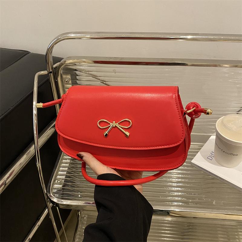 Trend Bow Korean Version Ins Style Casual Armpit Bag Women's Foreign Style Fashion Solid Color Light Luxury Foreign Style Shoulder Bag