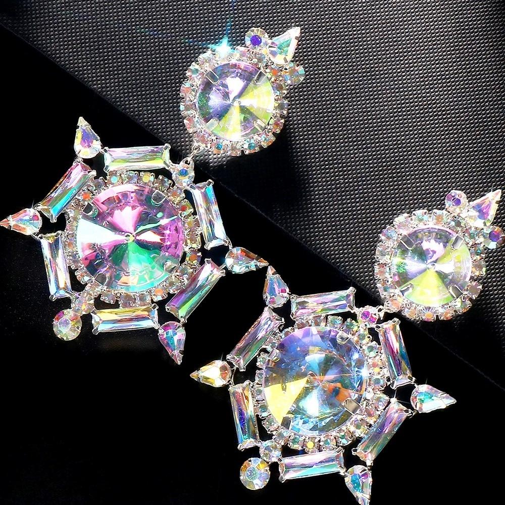 Exaggerated rhinestone earrings, oversized accessories, crystal earrings, party jewelry gifts