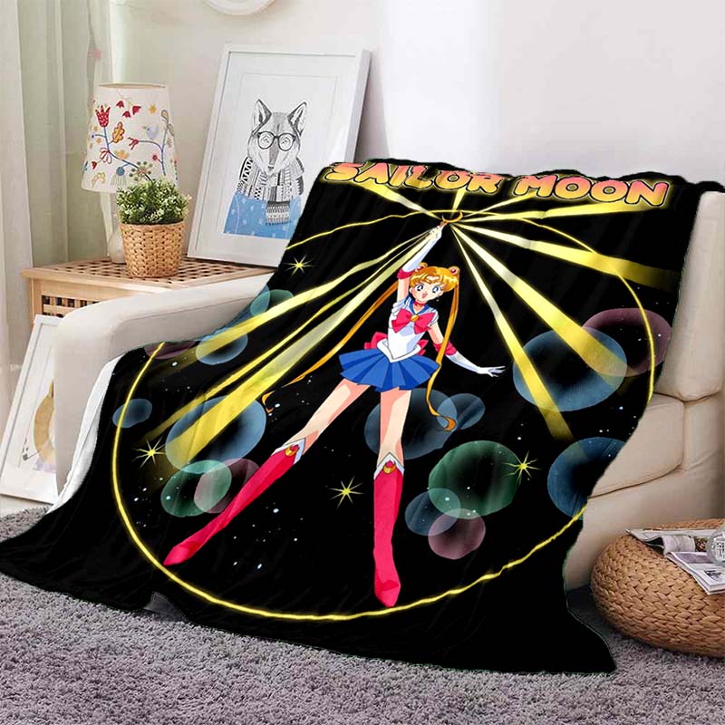 HD S-Sailor M-Moon Flannel Throw Blanket 3D Cartoon Print Soft Warm Lightweight Sofa Bed Cover Girls Bedroom Travel Decor Gift