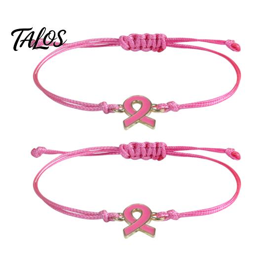 Braided Rope Wristband 2 Pcs Breast Cancer Awareness Bracelets, Adjustable String Comfortable Daily Wear Jewelry Bracelets with Ribbon Charm,