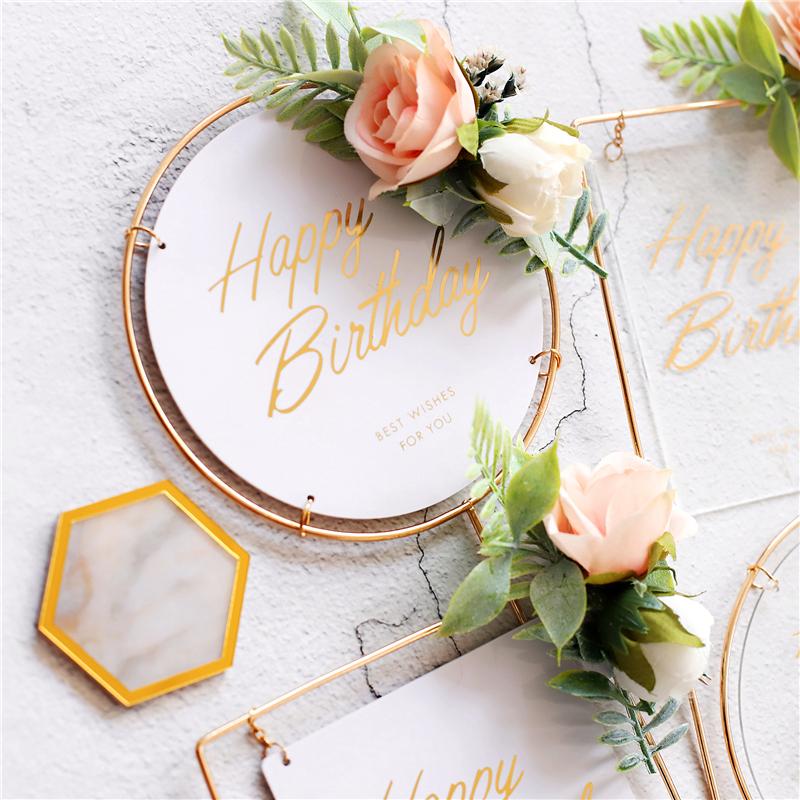 Creative Happy Birthday Acrylic Metal Cake Topper for Birthday Cake Decoration Cake Toppers Flags Wedding Birthday Party Decor