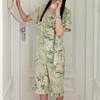 1011 New anti-bump cotton and silk pajamas women's summer ultra-thin short-sleeved trousers cotton and silk set large-size loungewear