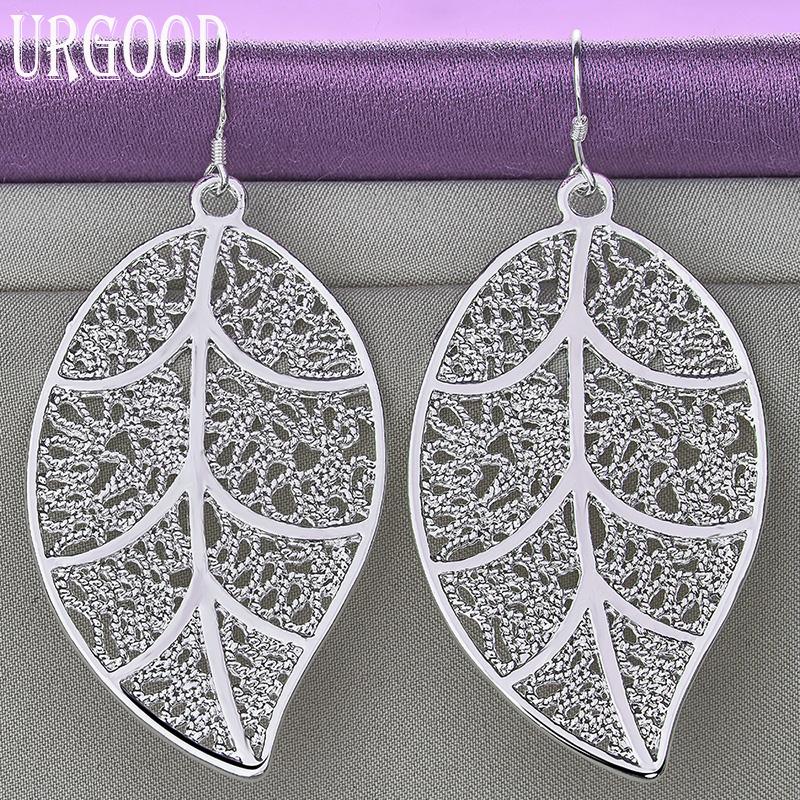 925 Sterling Silver Leaf Pendant Earrings Gift Fashion Jewelry