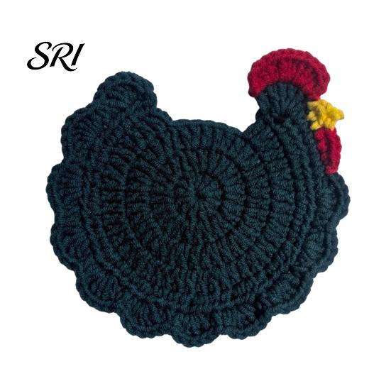 Chicken Coop Decoration Crochet Hen Coaster, Handmade Shape Knitted Mat Handcrafted Coaster for Coffee Cup, Cute Kitchen Countertop Bar Accessory