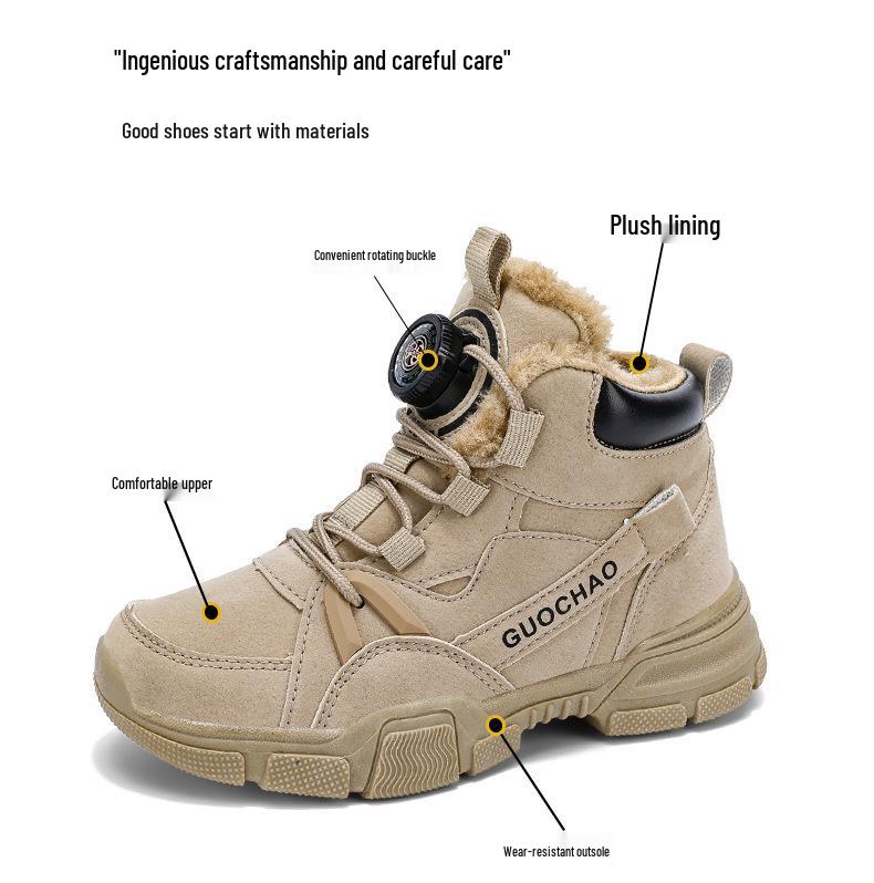 Boys' Winter 2023 Velvet-Lined Non-Slip Martin Boots - Warm and Trendy Cotton Sports Shoes for Kids