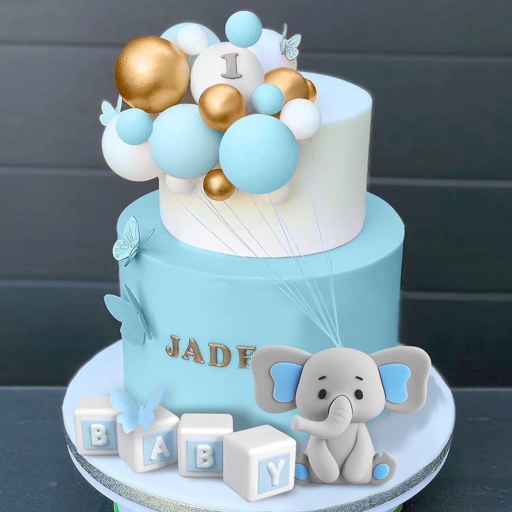 29Pcs Elephant Cake Decoration  Pink BABY Letter Cake Toppers Gold Pink White Ball for Baby Shower Elephant Theme Party Supplies