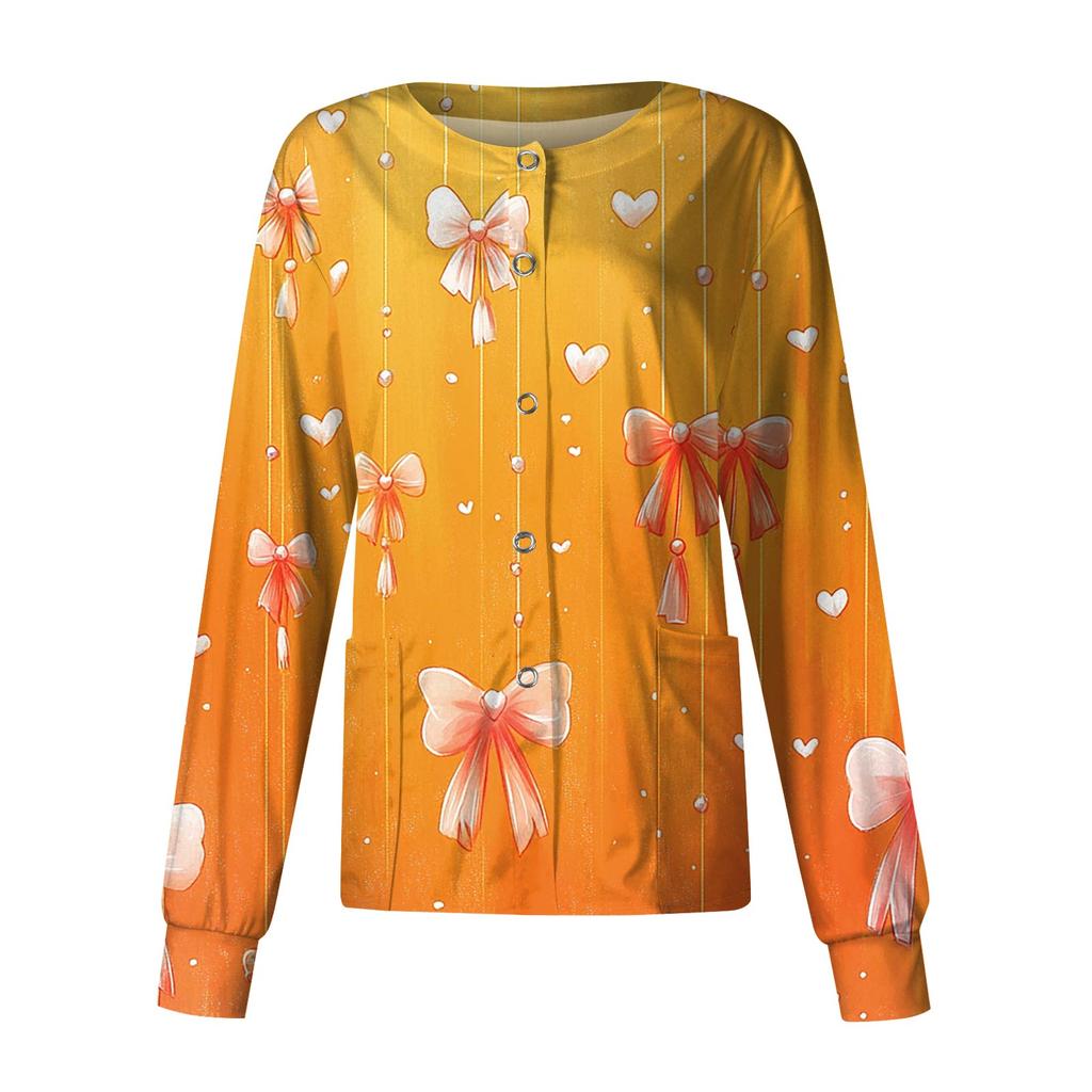 Women's Casual Fashion Long Sleeve Standing Collar Single Breasted Valentine's Day Print Workwear Jacket Tops