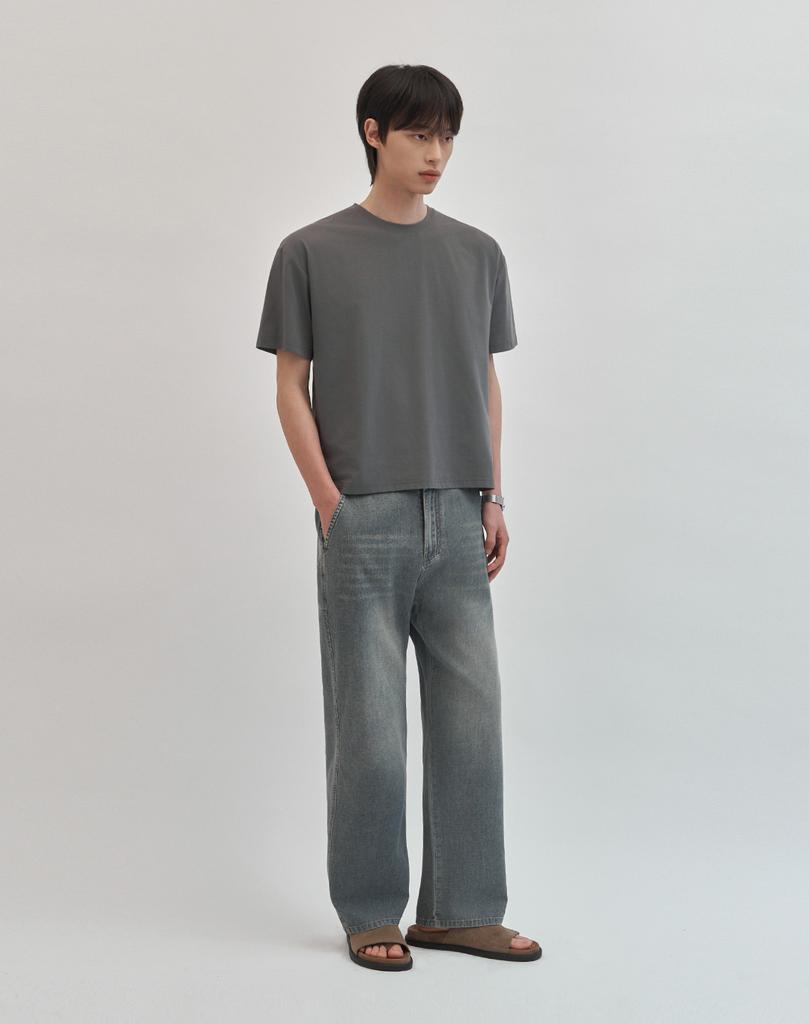WORK ON BODY OFF (Crop) Airbit Cooling Solid Semi-Oversized Short Sleeve T-Shirt [Charcoal]