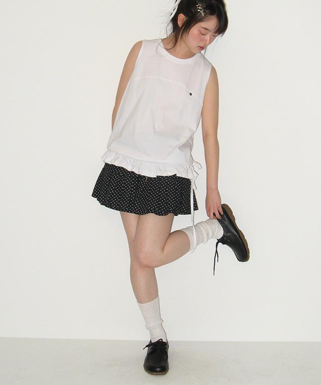 Ronron Pleats Banding Mini Skirt Dot Black