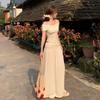 French white off-shoulder top for women, summer design with a gentle and elegant knit midi skirt, two-piece set dress