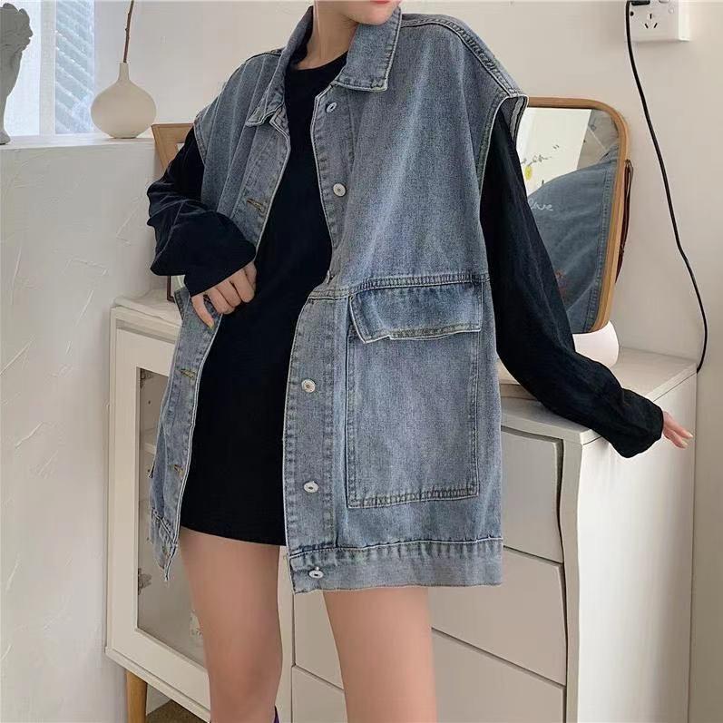 

Женские ретро джинсовые жилеты-топы: Новый корейский стиль, универсальные безрукавки для весны и осени 2XL