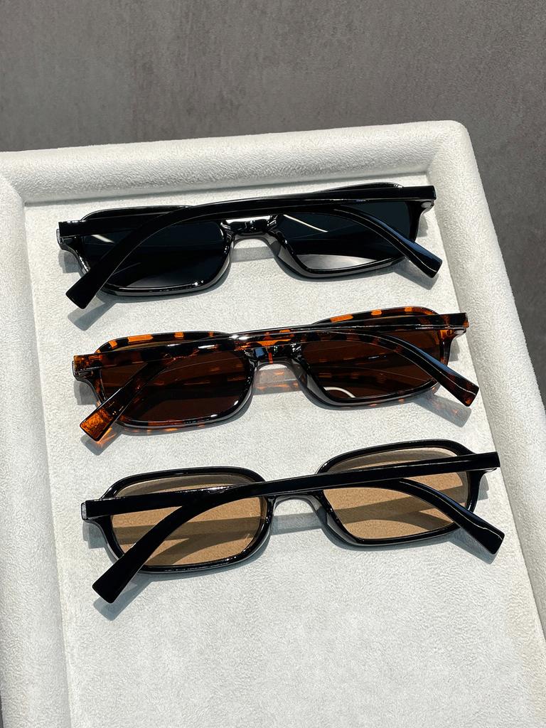 3PCS Unisex Rectangular Fashion Glasses European Style Small Frame Suitable for Daily Wear Photography Driving Men Women