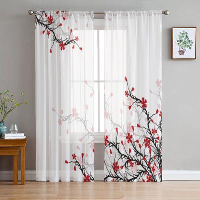 Beautiful Blossom Cherry Sheer Curtain For Living Room Modern Voile Tulle Window Curtains For Bedroom Kitchen Drapes