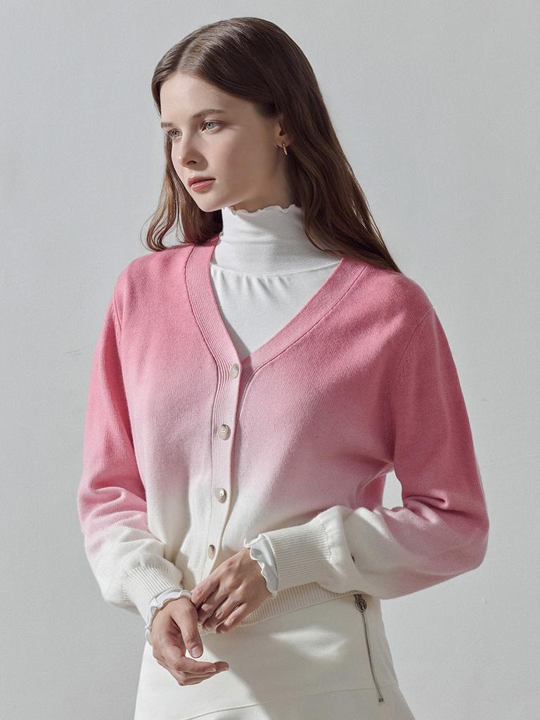 LORDLOAR Gradient Wool Knit Cardigan Pink