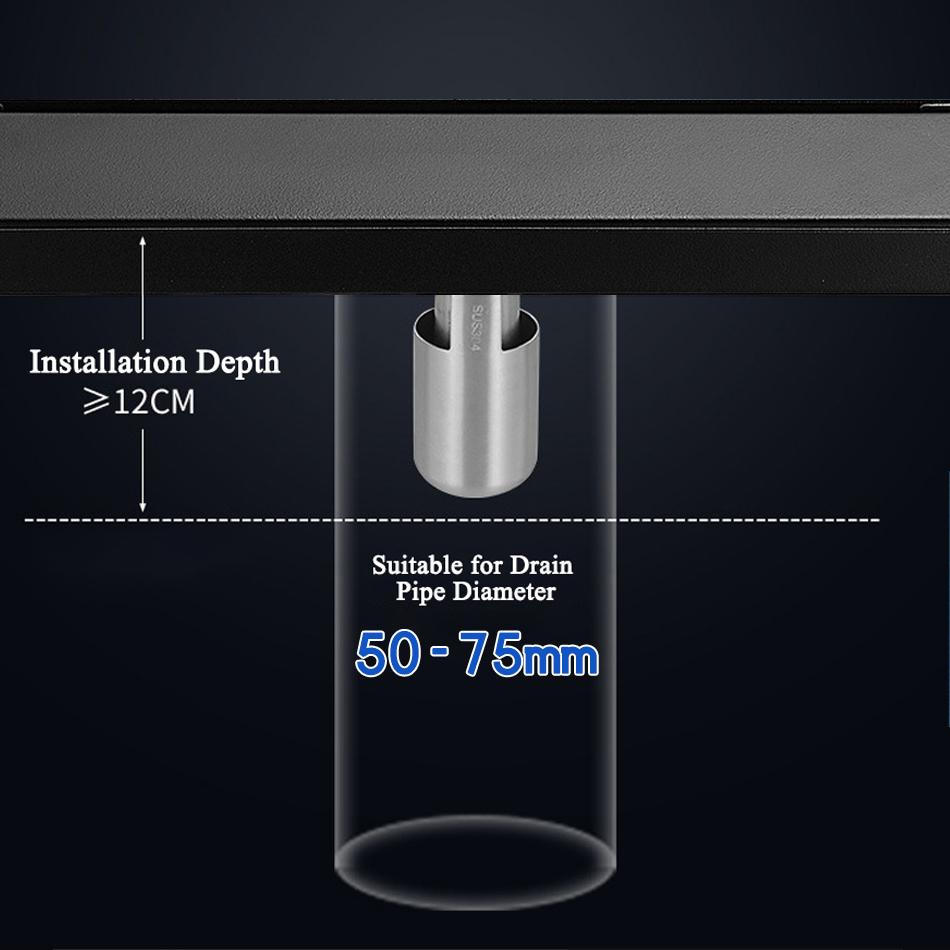 Invisible Floor Drain Black 304 Stainless Steel Anti-odor Bath Shower Long Linear Drainage Tile Insert Side Floor Drains Cover