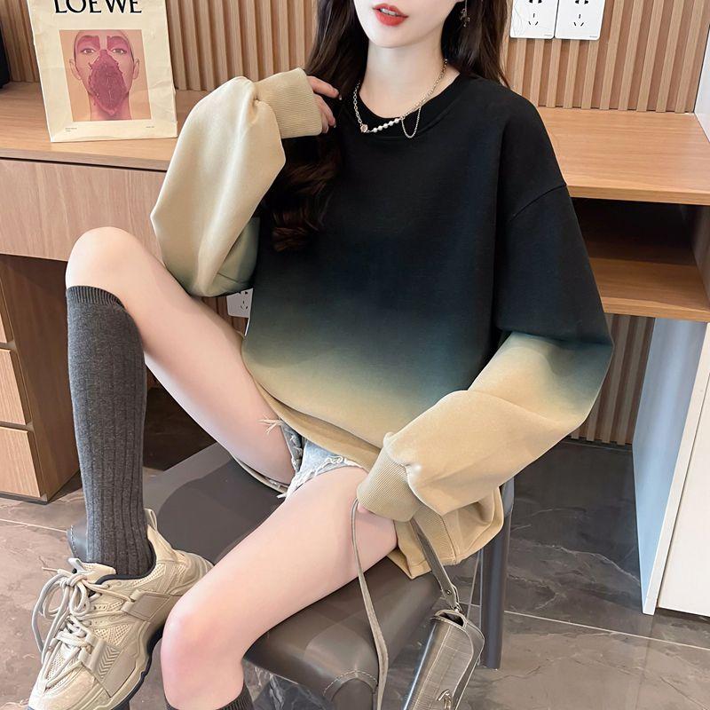 American-style Chic Tops with a New Niche and Versatile Mid-length Loose Thin Gradient Sweatshirt