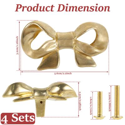 4 PCS Bronze Cupboard Door Pull Knob Vintage Bowknot Drawer Handle Furniture Dresser Knob Single Hole Drawer Knob for Home Decor