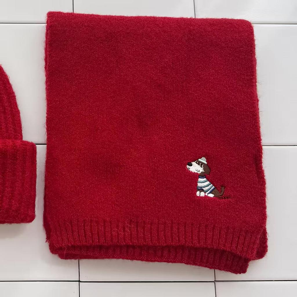 Puppy Embroidered Scarf, Hat, Headgear, Female Autumn and Winter Warm Face Small Knitted Wool Hat Outdoor Leisure