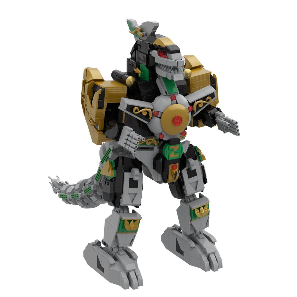 MOC Dragonzord Building Blocks Green Warrior's Dragon Mech Dionosaur Combat Mecha Bricks Toy Adult Gift