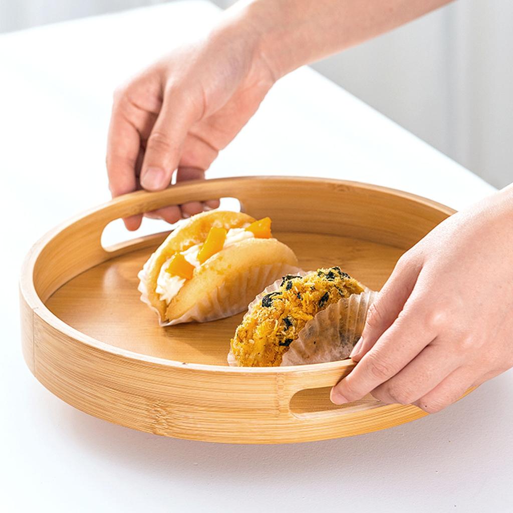 Aug. Round Serving Bamboo Wooden Tray For Dinner Trays Tea Bar Breakfast Food Container Handle Storage Tray