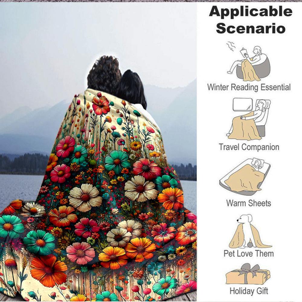 1pc Floral Fantasy Blanket, Lightweight Flannel Throw Blanket For Sofa, Bed, Travel, Camping, Living Room, Office104