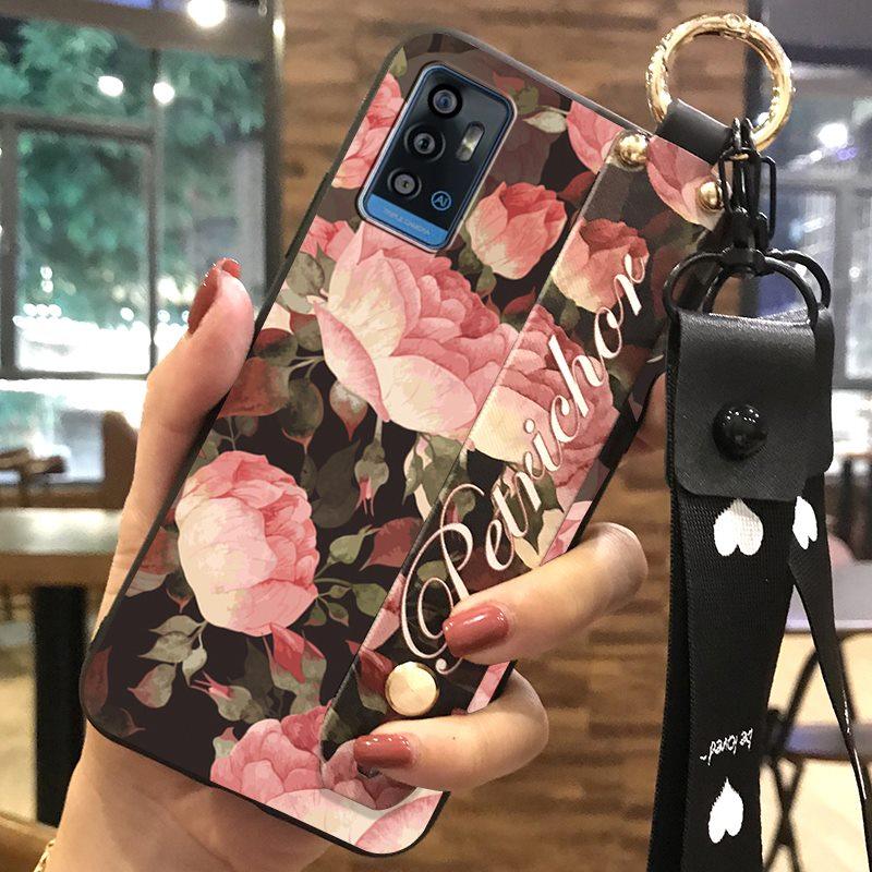 Kickstand Durable Phone Case For ZTE Blade A71/Optus X Swift 5G Back Cover Soft case Flower Fashion Design Lanyard Ring