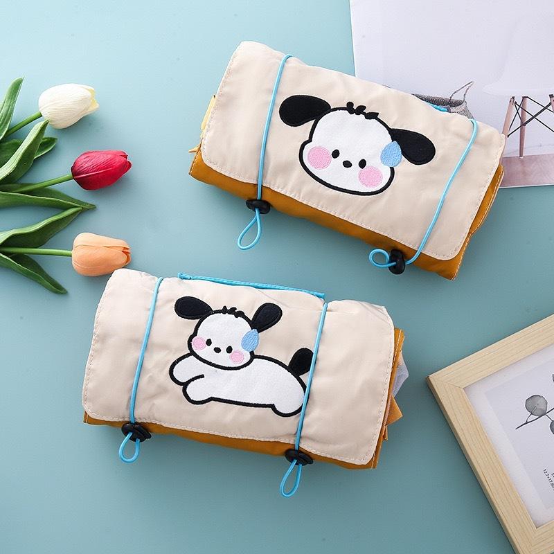 Cute Dog Embroidery Roll-up Cosmetic Bag, Multi-pocket Hanging Travel Organizer