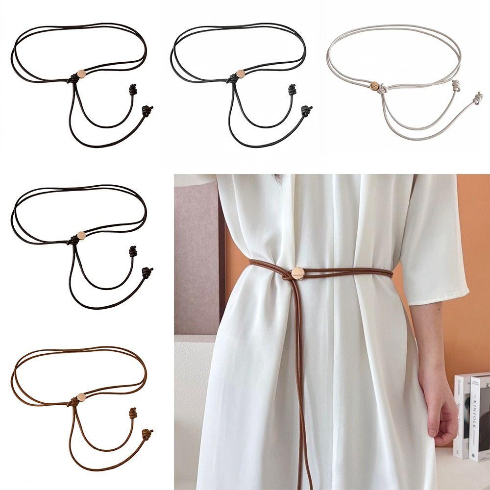 Fashionable Soft PU Leather Rope Belts Long Length Thin Waist Chain Adjustable Waist Belt Women Lady Girl