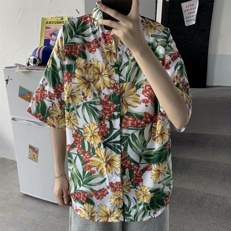 Hawaiian Men's Floral Shirt Harbor Style Retro Beach Beach Floral Couple Floral Shirt Short Sleeved Men