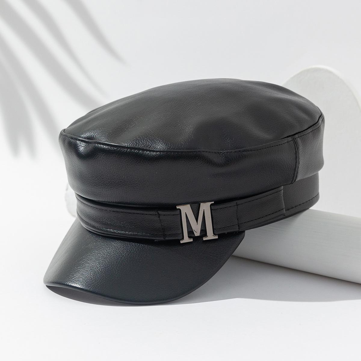 1 Stück Damen Schwarzer Flacher Baskenmützenhut, Vielseitiger PU Maler-Baskenmützenhut, Kürbis-Hut für Reisen Feiertage Tägliche Kleidung Herbst/Winter Accessoires One Size black
