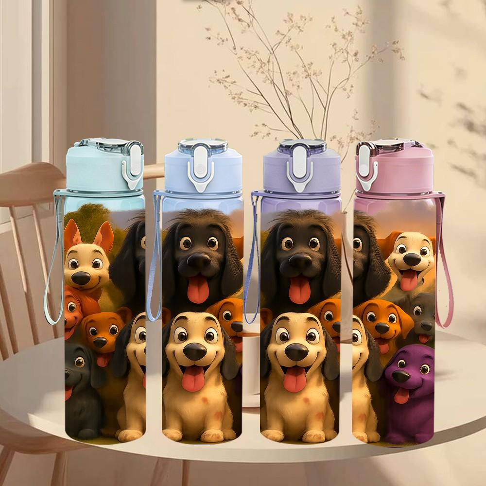 1PC Multi Breed Dog Group Pet Pattern 750ml Color Plastic Sports Water Bottle Leakproof Flip Straw Lid Suitable for Sports Office Home Use