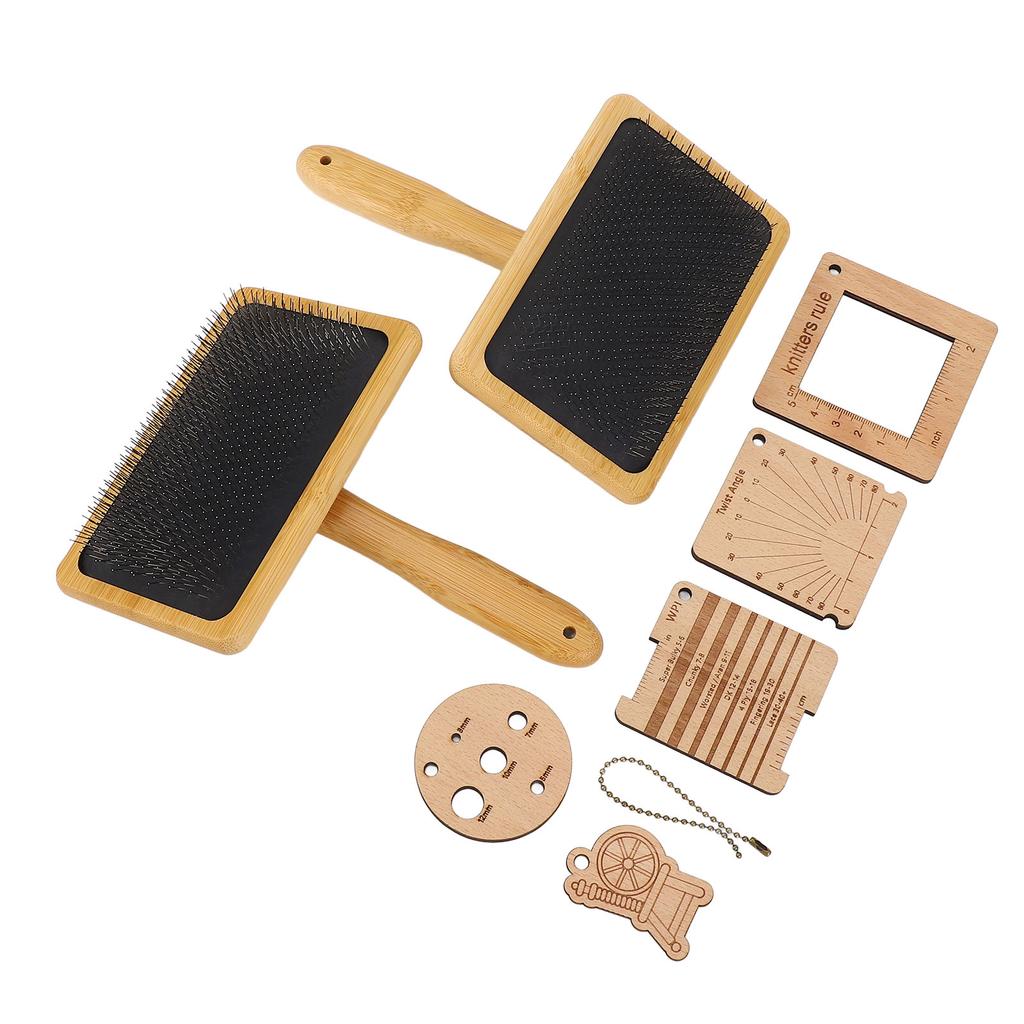 Wool Blending Board Carding Brush Set Wooden Yarn Ruler Density Ruler Angle Meter Brush Chain Set